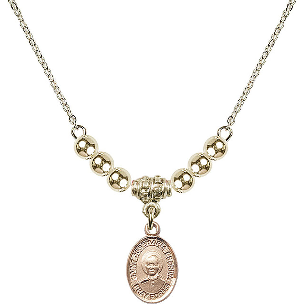 14kt Gold Filled Saint Josemaria Escriva Birthstone Necklace with Gold Filled Beads - 9362