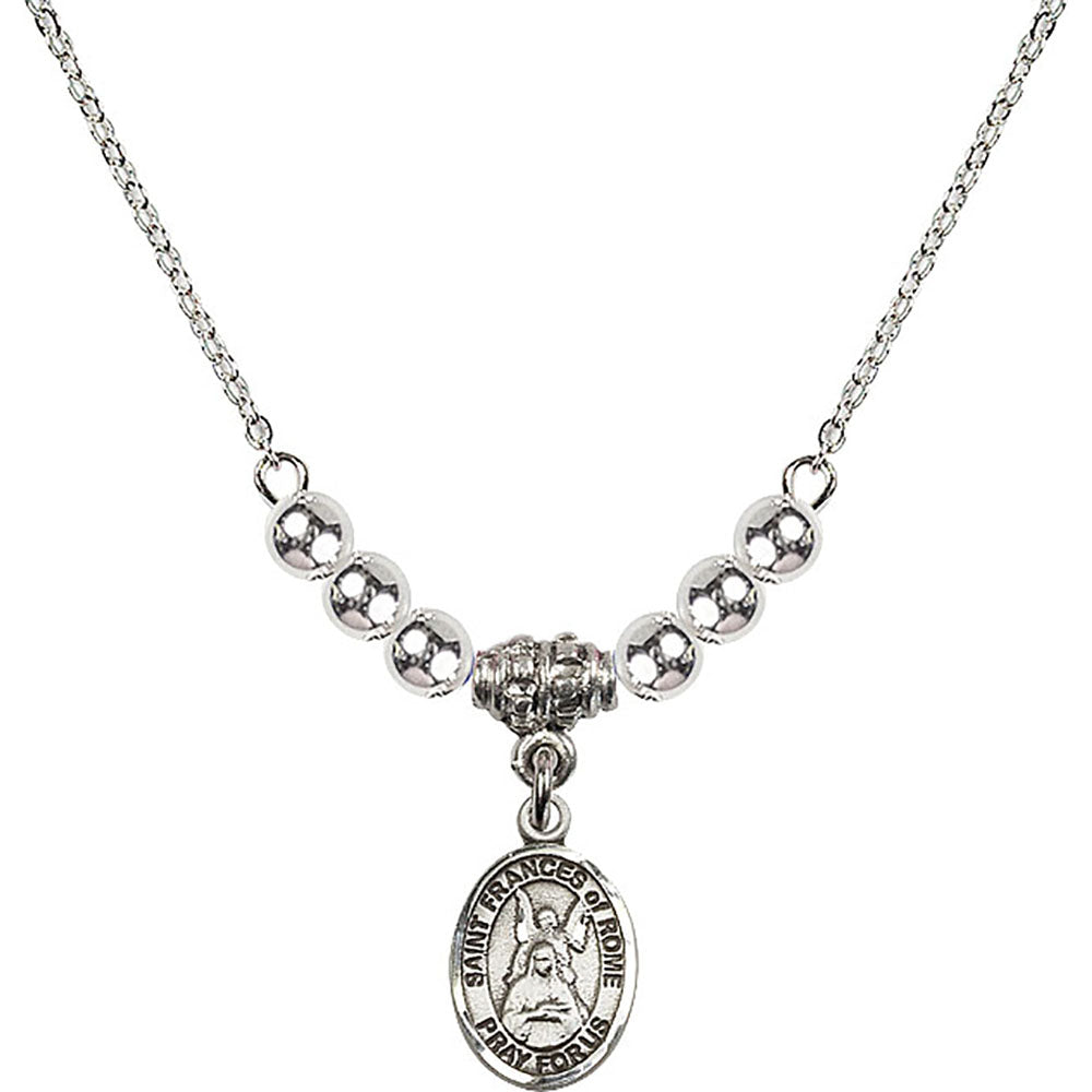Sterling Silver Saint Frances of Rome Birthstone Necklace with Sterling Silver Beads - 9365