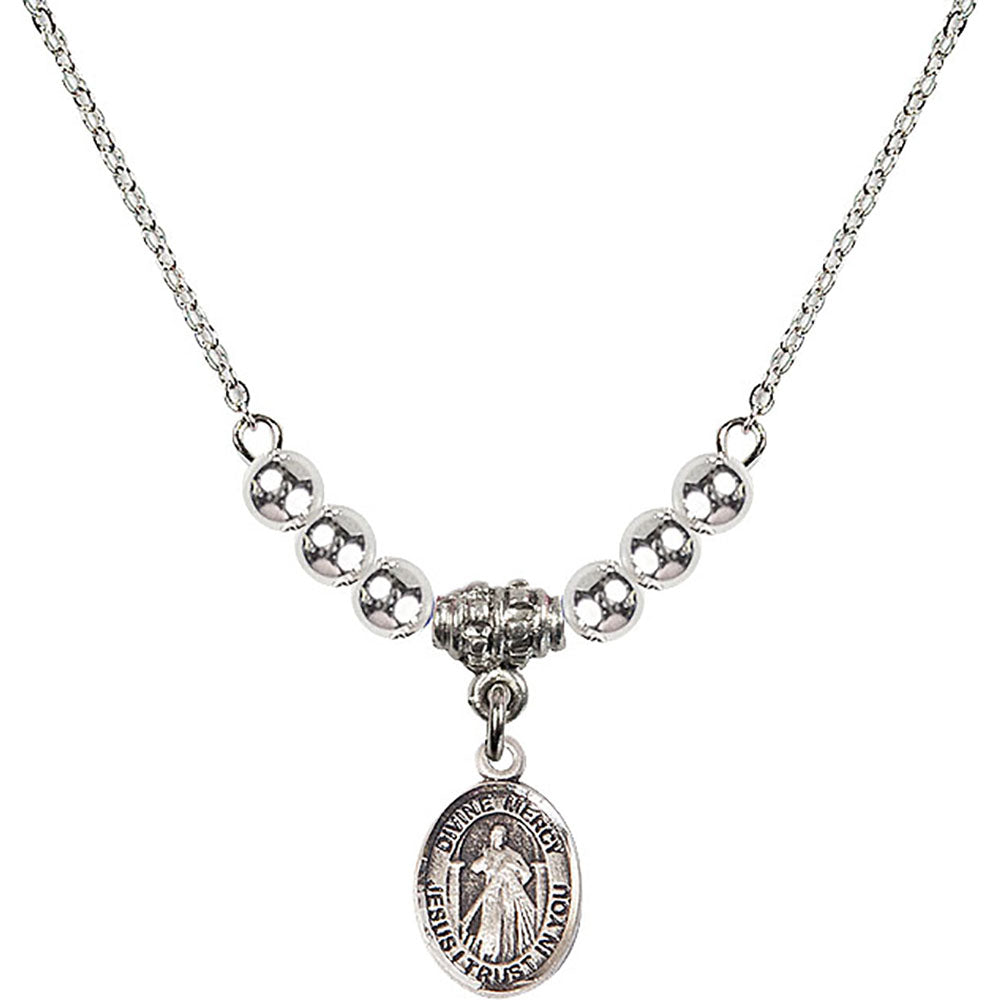 Sterling Silver Divine Mercy Birthstone Necklace with Sterling Silver Beads - 9366