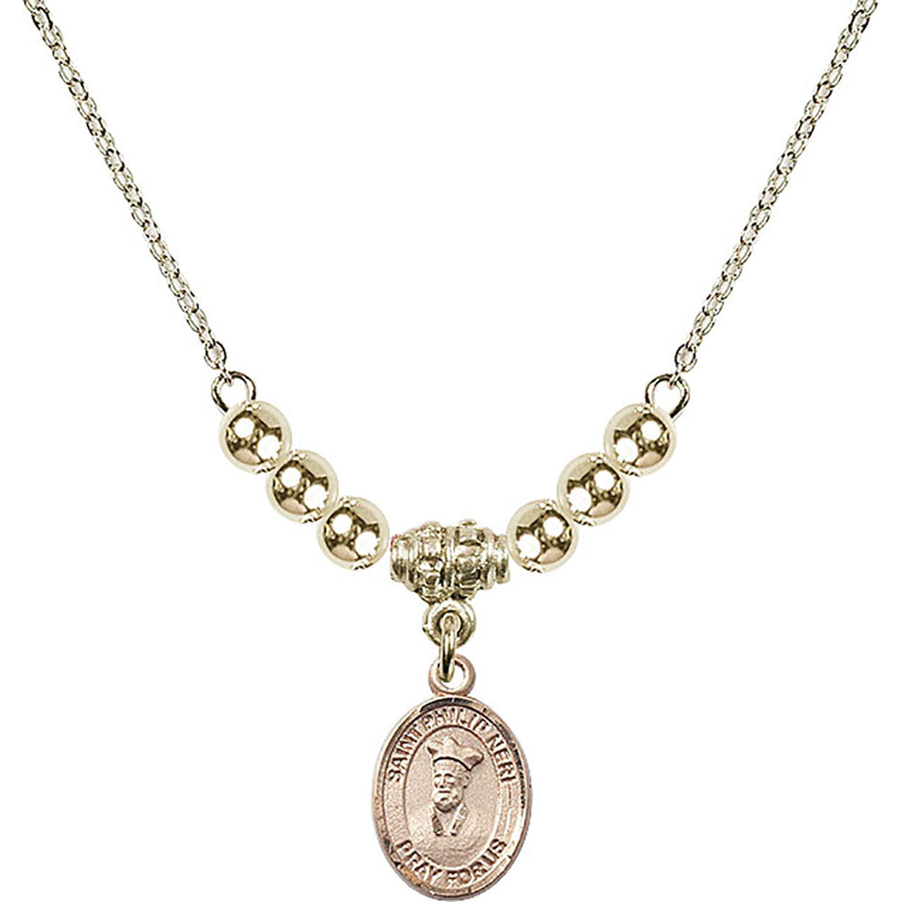14kt Gold Filled Saint Philip Neri Birthstone Necklace with Gold Filled Beads - 9369