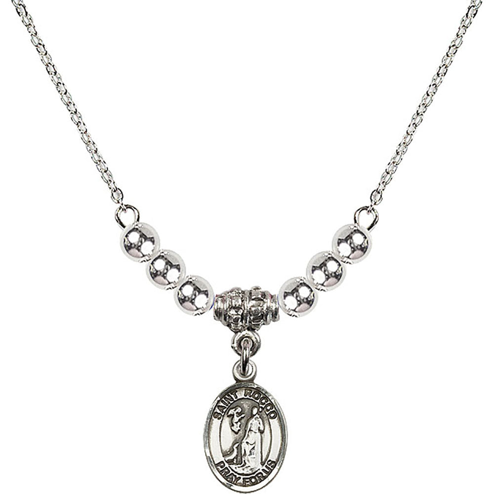 Sterling Silver Saint Rocco Birthstone Necklace with Sterling Silver Beads - 9377