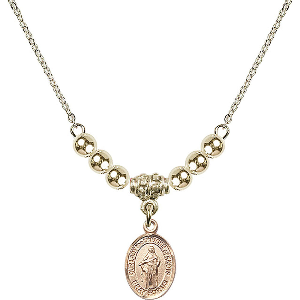 14kt Gold Filled Our Lady the Undoer of Knots Birthstone Necklace with Gold Filled Beads - 9383