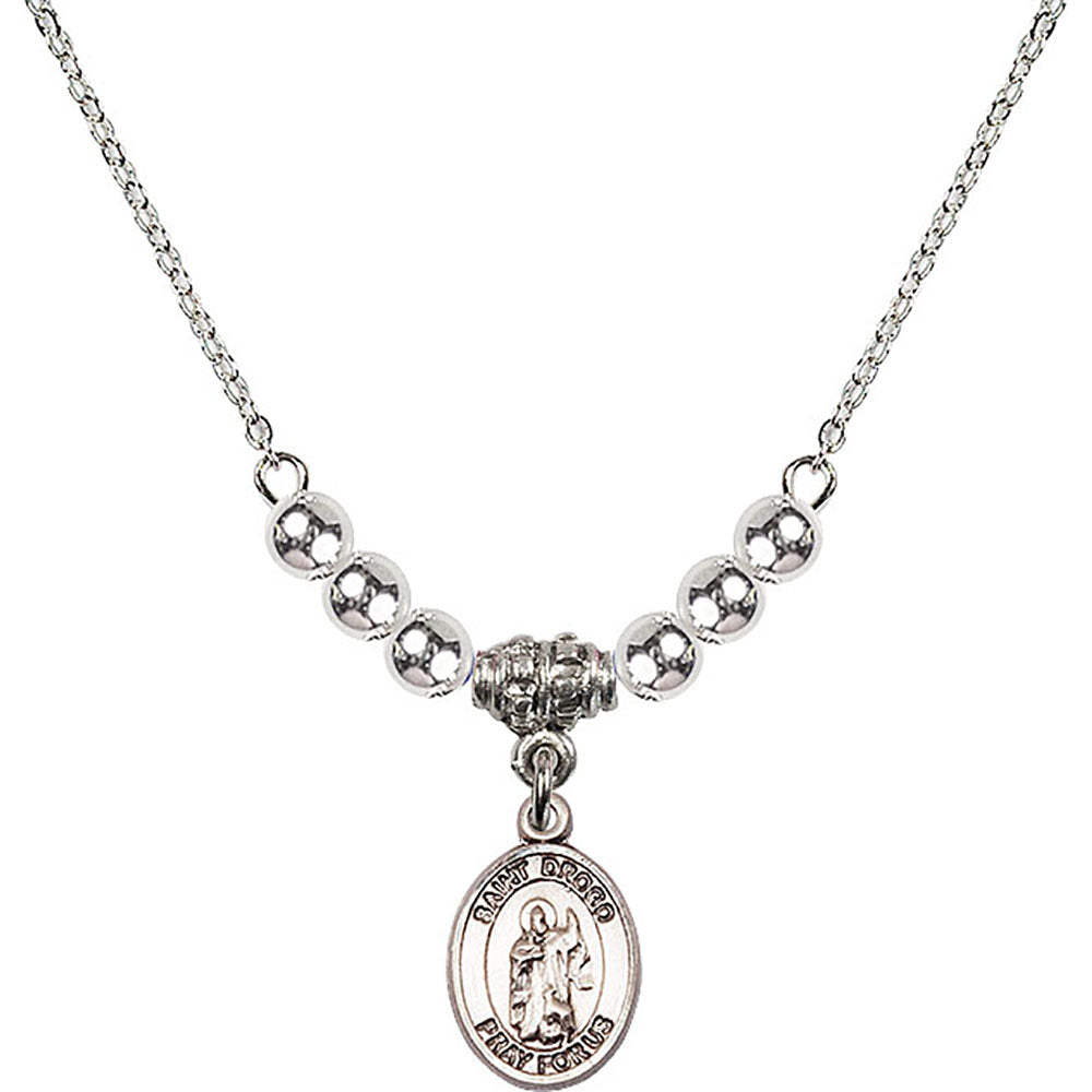 Sterling Silver Saint Drogo Birthstone Necklace with Sterling Silver Beads - 9386