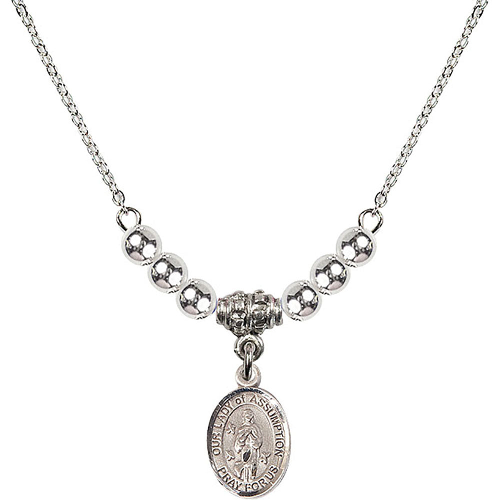 Sterling Silver Our Lady of Assumption Birthstone Necklace with Sterling Silver Beads - 9388