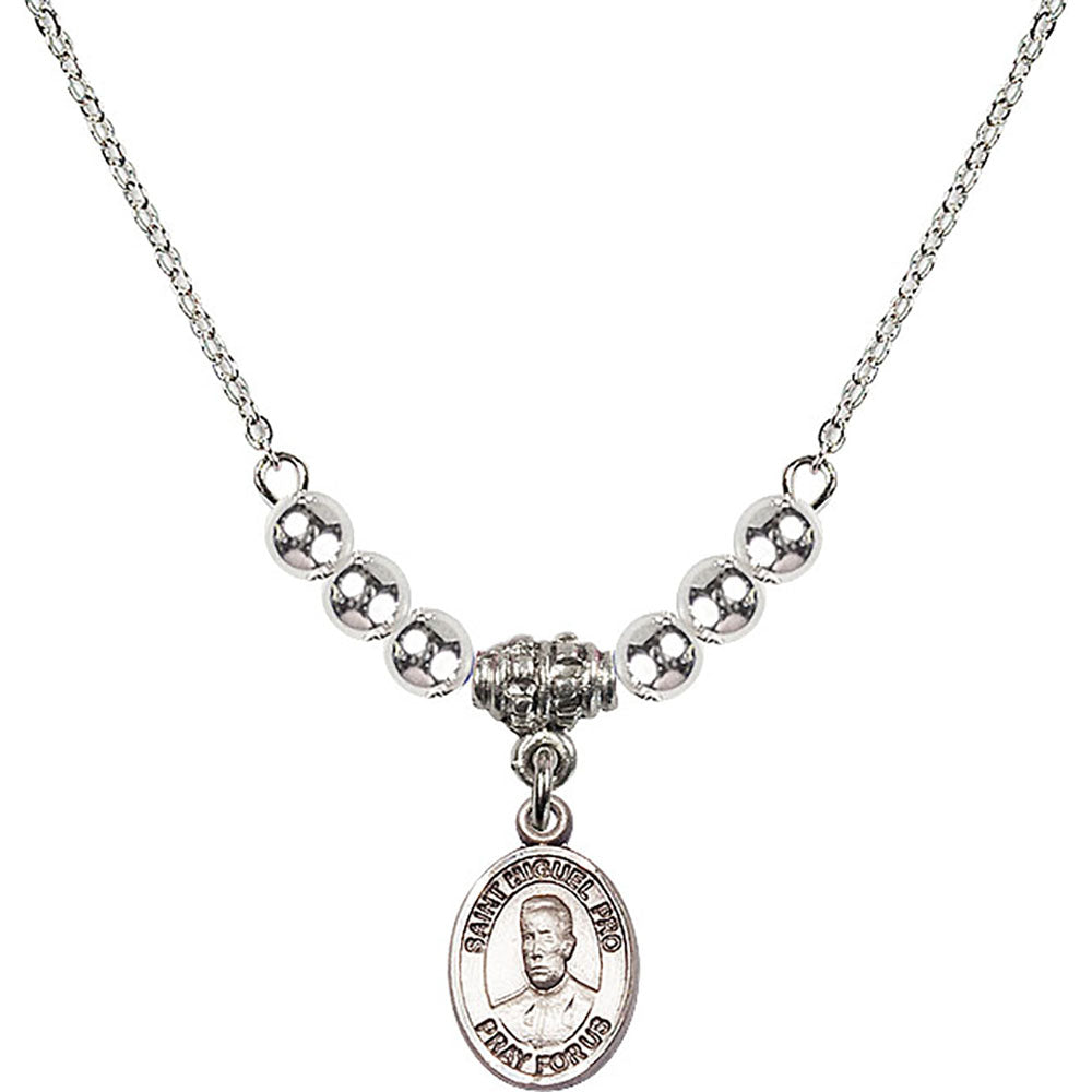 Sterling Silver Blessed Miguel Pro Birthstone Necklace with Sterling Silver Beads - 9389