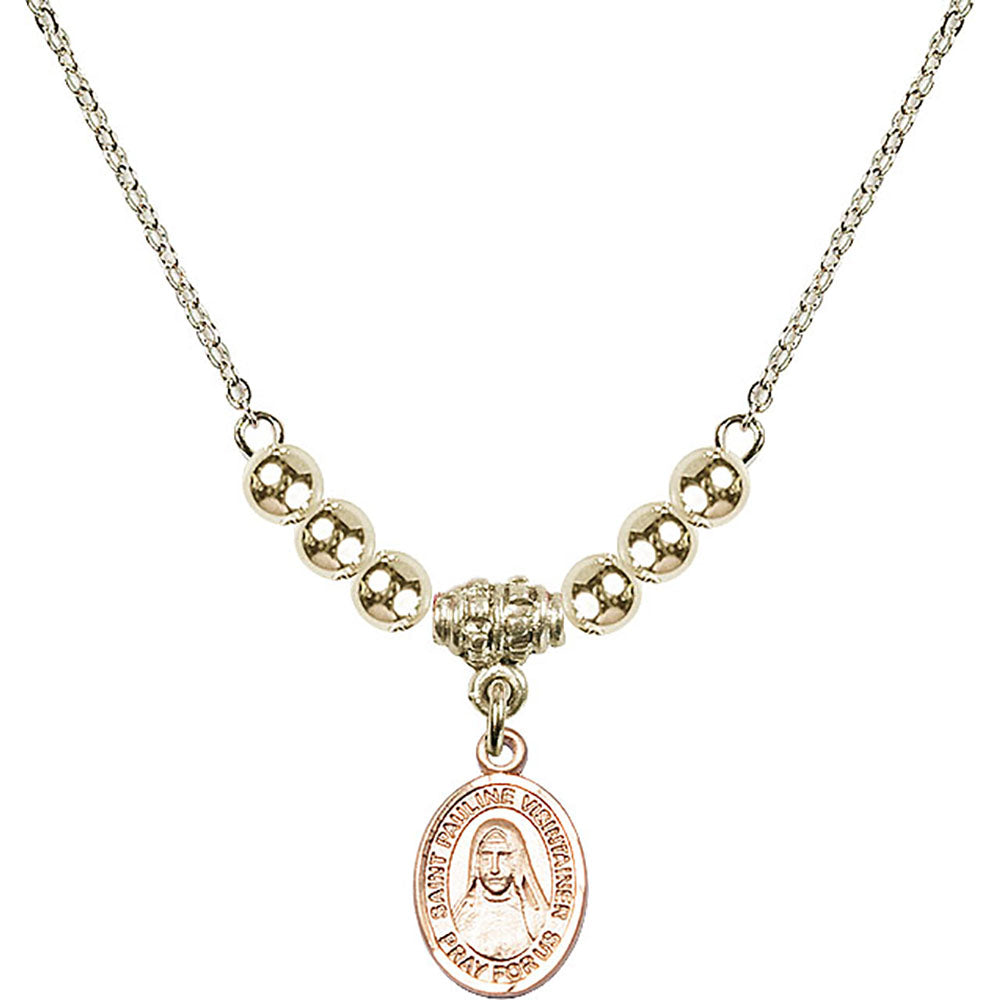 14kt Gold Filled Saint Pauline Visintainer Birthstone Necklace with Gold Filled Beads - 9391