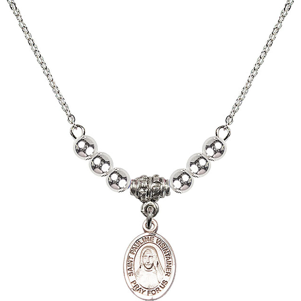 Sterling Silver Saint Pauline Visintainer Birthstone Necklace with Sterling Silver Beads - 9391
