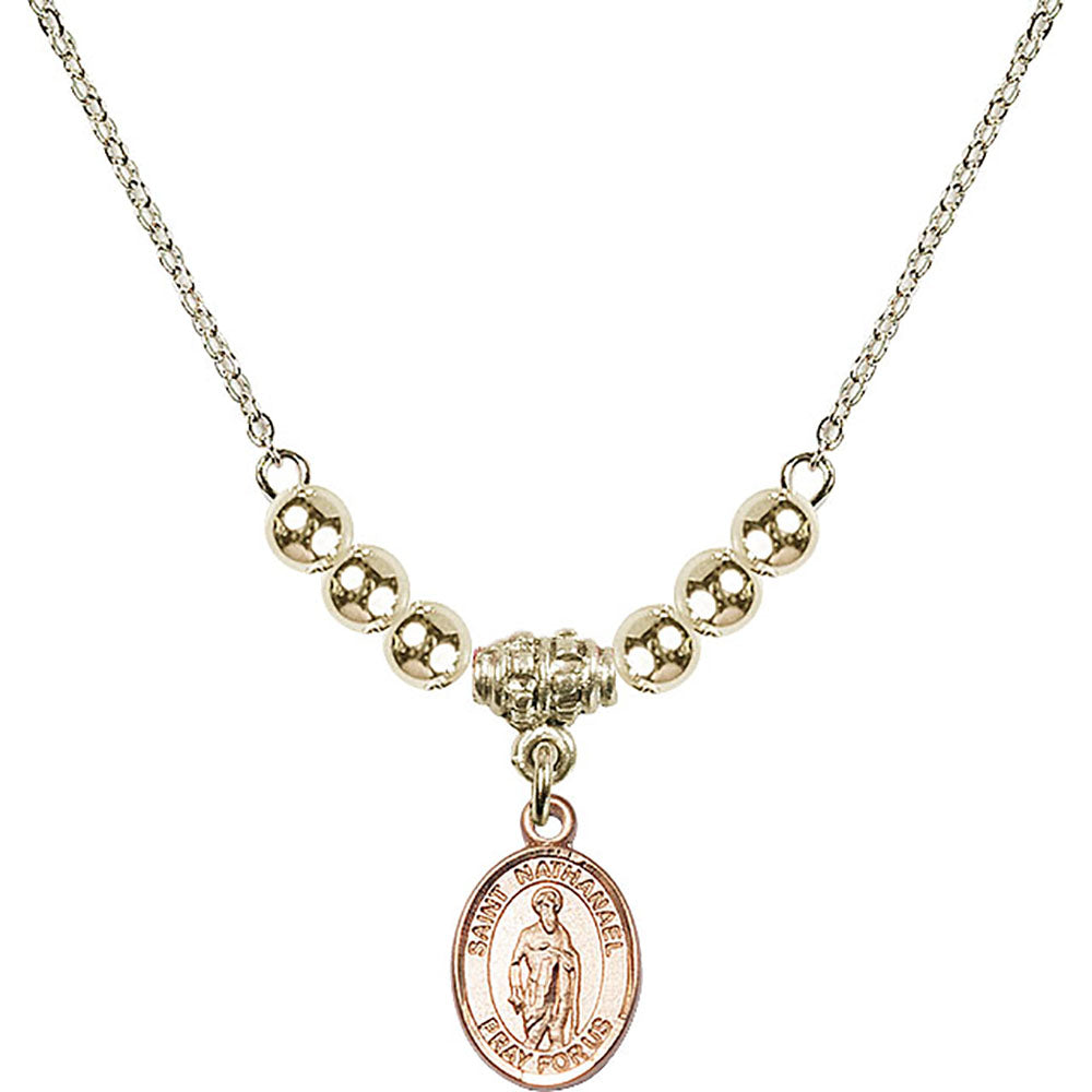 14kt Gold Filled Saint Nathanael Birthstone Necklace with Gold Filled Beads - 9398