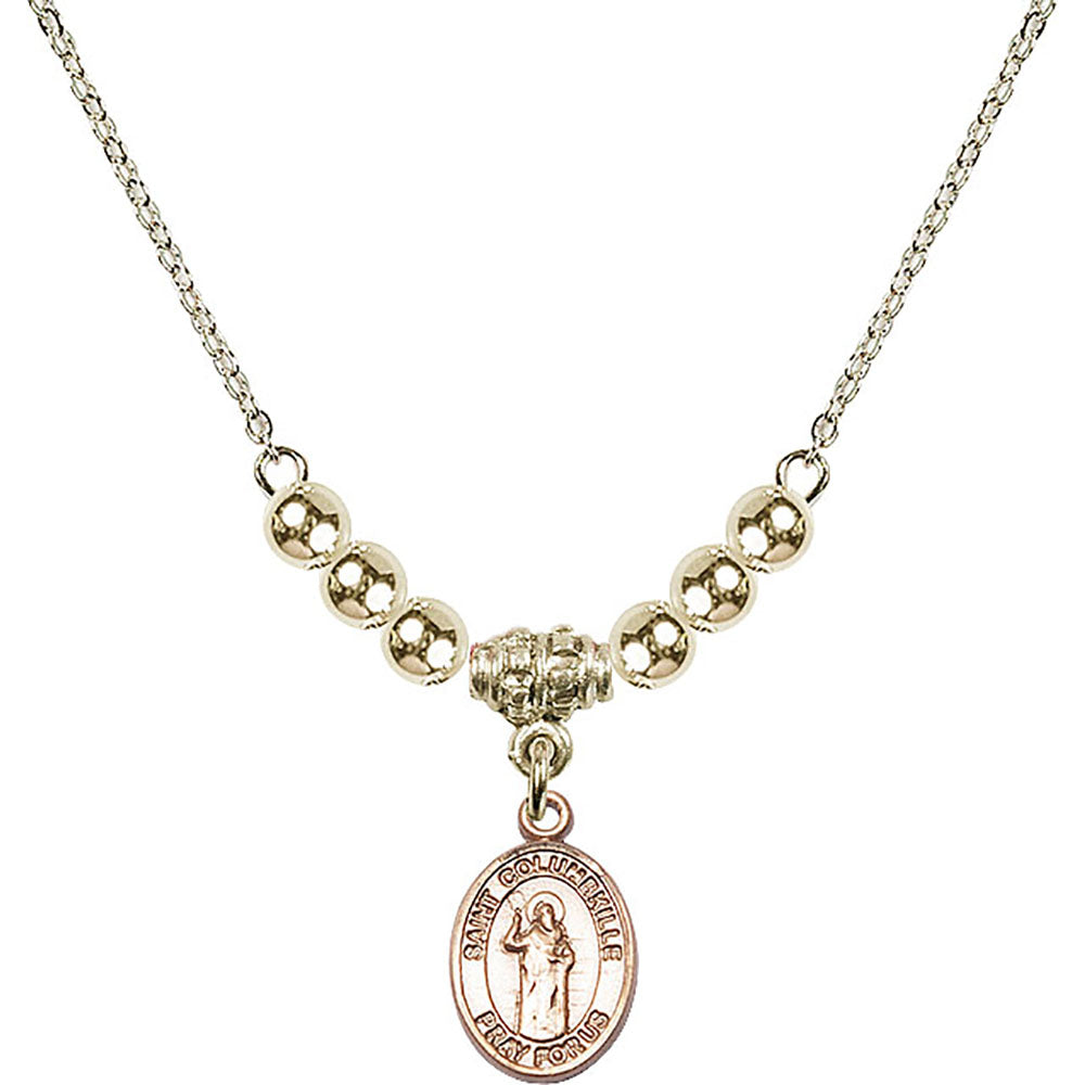 14kt Gold Filled Saint Columbkille Birthstone Necklace with Gold Filled Beads - 9399