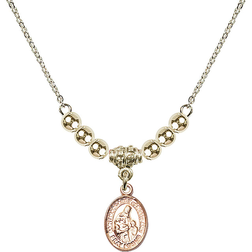 14kt Gold Filled Saint Margaret of Scotland Birthstone Necklace with Gold Filled Beads - 9407
