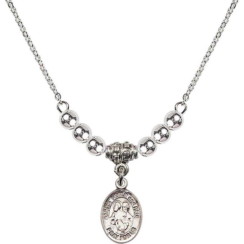 Sterling Silver Saints Peter & Paul Birthstone Necklace with Sterling Silver Beads - 9410
