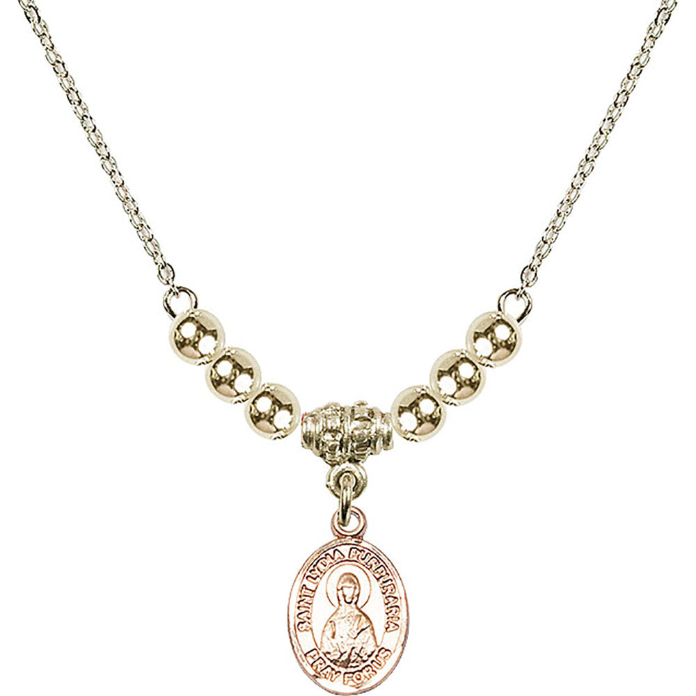 14kt Gold Filled Saint Lydia Purpuraria Birthstone Necklace with Gold Filled Beads - 9411