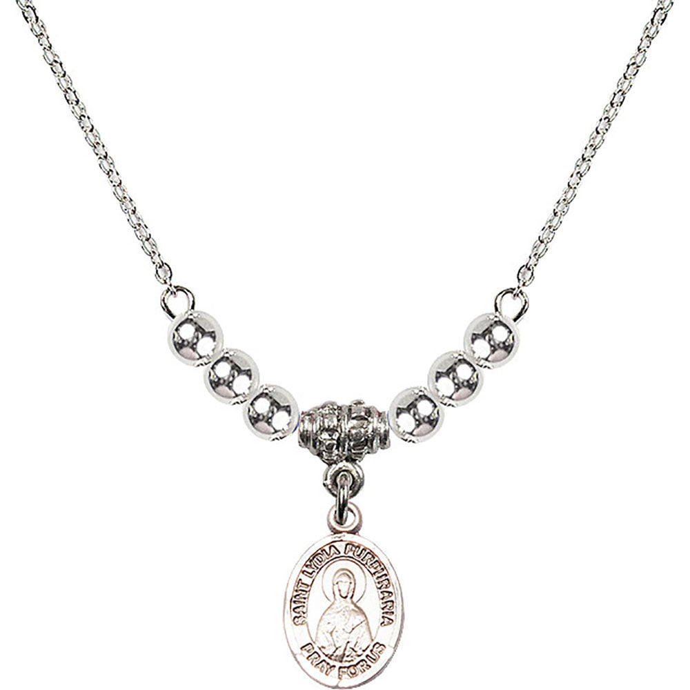 Sterling Silver Saint Lydia Purpuraria Birthstone Necklace with Sterling Silver Beads - 9411