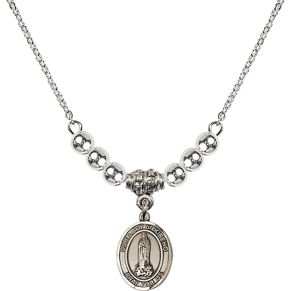 Sterling Silver Our Lady of Kibeho Birthstone Necklace with Sterling Silver Beads - 9414
