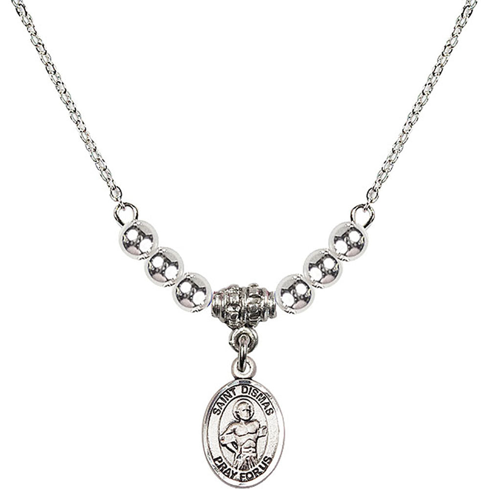 Sterling Silver Saint Dismas Birthstone Necklace with Sterling Silver Beads - 9418