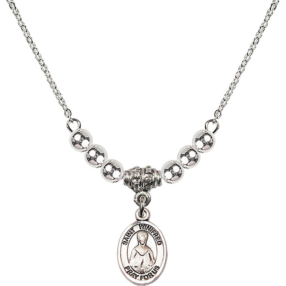 Sterling Silver Saint Winifred of Wales Birthstone Necklace with Sterling Silver Beads - 9419