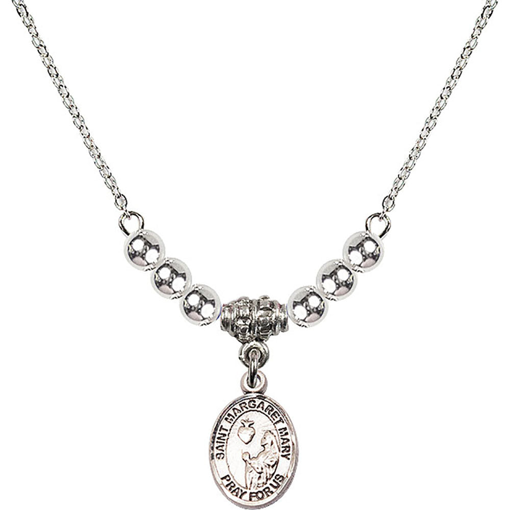 Sterling Silver Saint Margaret Mary Alacoque Birthstone Necklace with Sterling Silver Beads - 9420