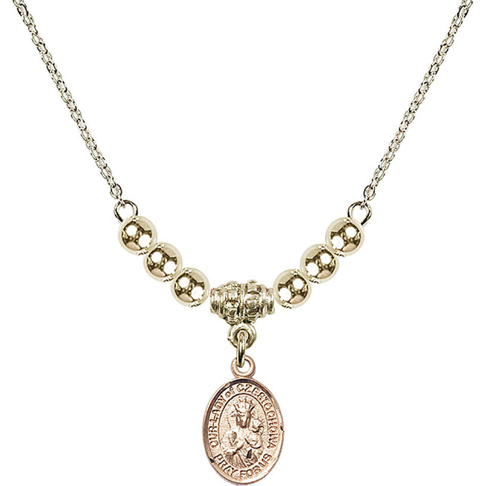 14kt Gold Filled Our Lady of Czestochowa Birthstone Necklace with Gold Filled Beads - 9421