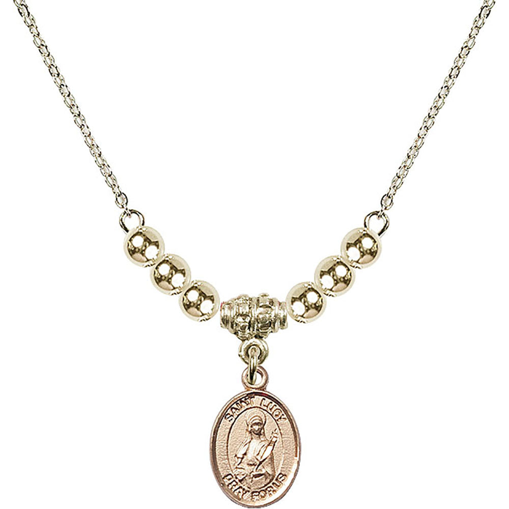 14kt Gold Filled Saint Lucy Birthstone Necklace with Gold Filled Beads - 9422
