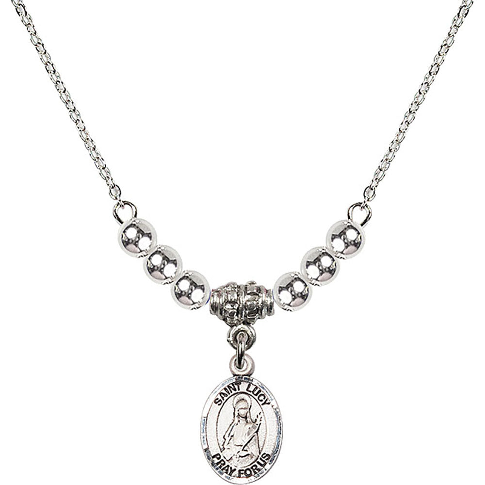 Sterling Silver Saint Lucy Birthstone Necklace with Sterling Silver Beads - 9422