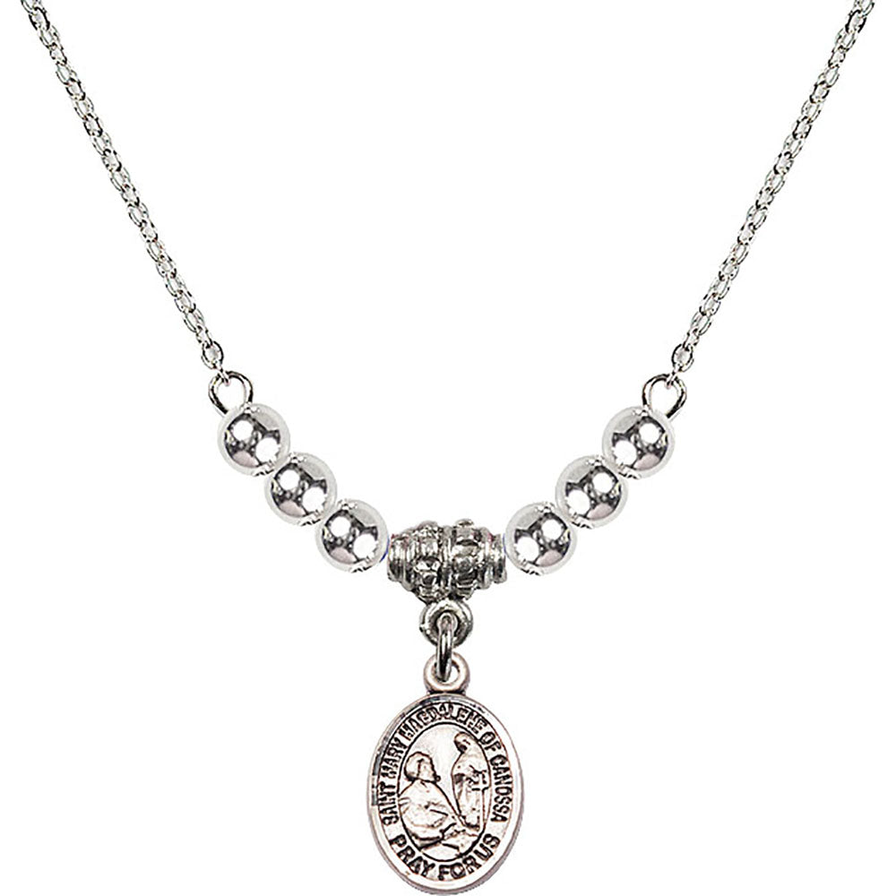 Sterling Silver Saint Mary Magdalene of Canossa Birthstone Necklace with Sterling Silver Beads - 9429