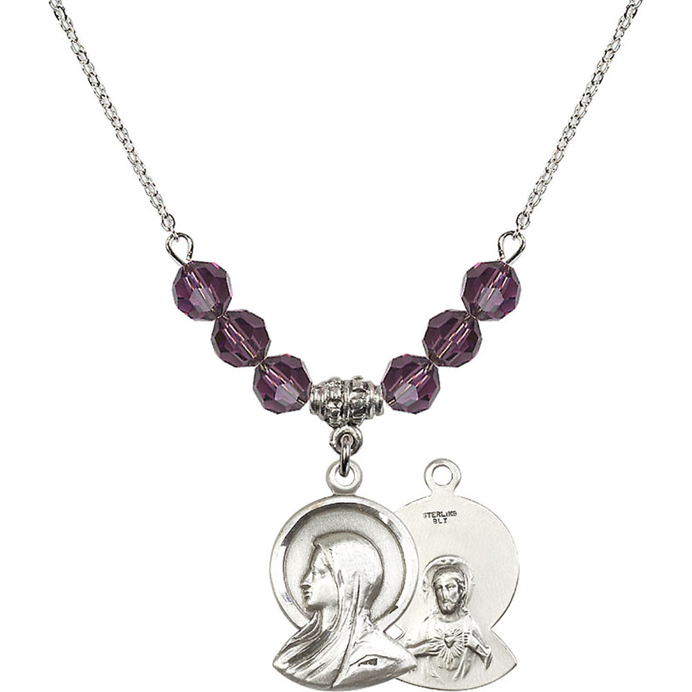 Sterling Silver Madonna Birthstone Necklace with Amethyst Beads - 0020