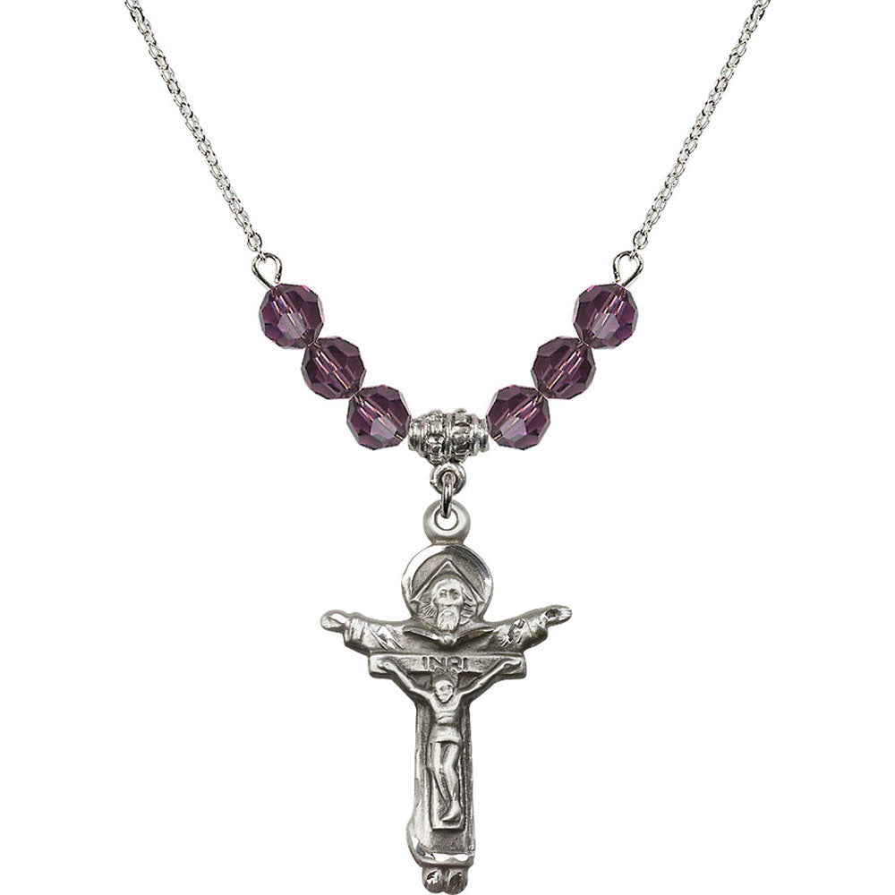 Sterling Silver Trinity Crucifix Birthstone Necklace with Amethyst Beads - 0065