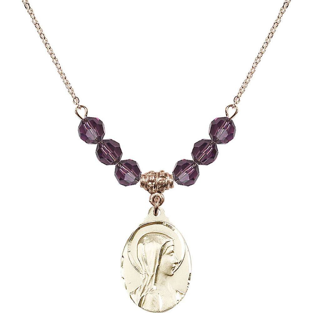 14kt Gold Filled Sorrowful Mother Birthstone Necklace with Amethyst Beads - 0599