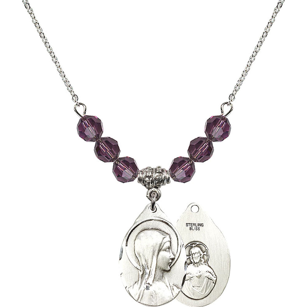 Sterling Silver Sorrowful Mother Birthstone Necklace with Amethyst Beads - 0599