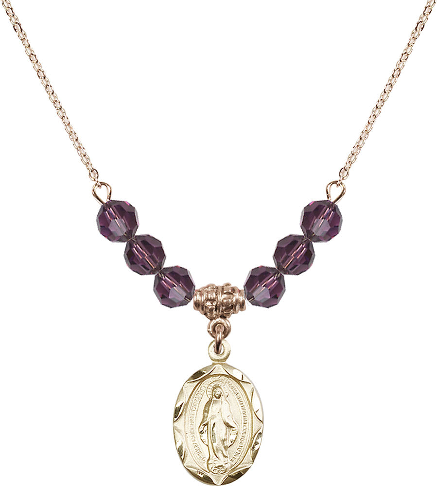 14kt Gold Filled Miraculous Birthstone Necklace with Amethyst Beads - 0612