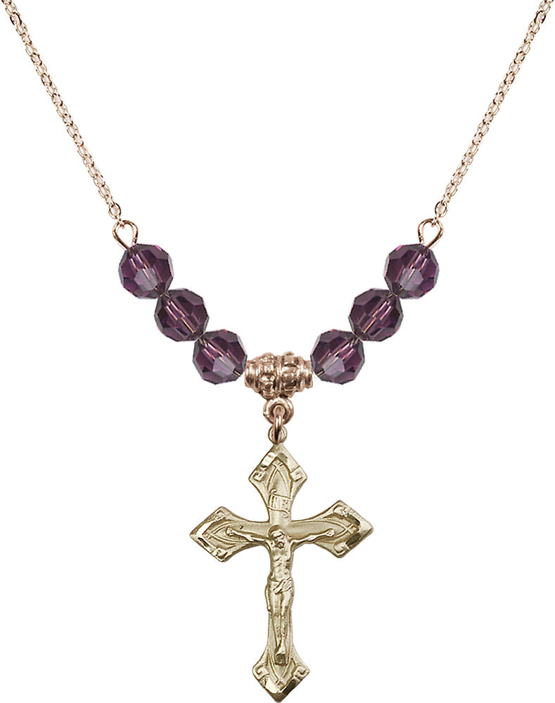 14kt Gold Filled Crucifix Birthstone Necklace with Amethyst Beads - 0663