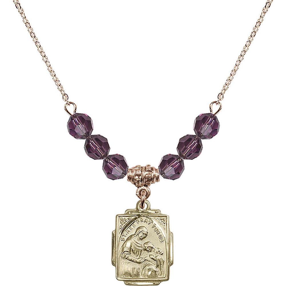 14kt Gold Filled Saint Ann Birthstone Necklace with Amethyst Beads - 0804