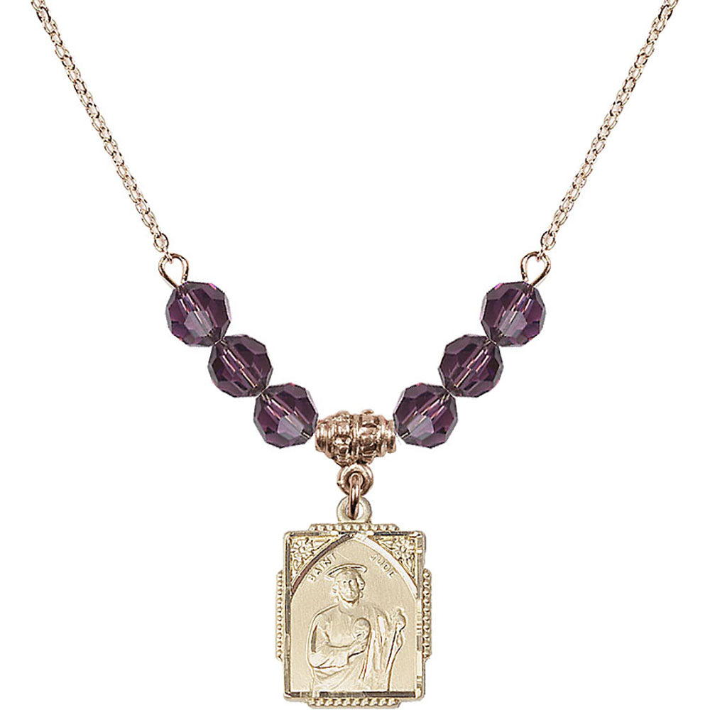 14kt Gold Filled Saint Jude Birthstone Necklace with Amethyst Beads - 0804