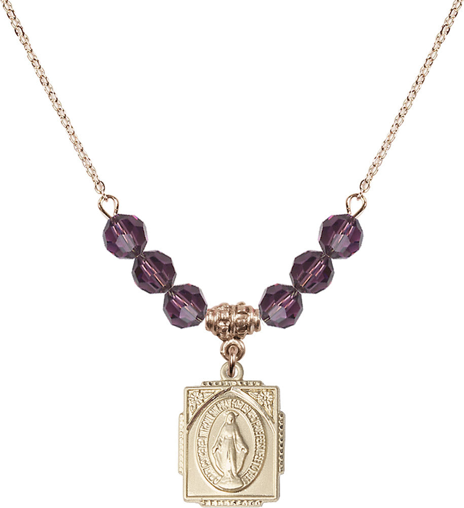 14kt Gold Filled Miraculous Birthstone Necklace with Amethyst Beads - 0804