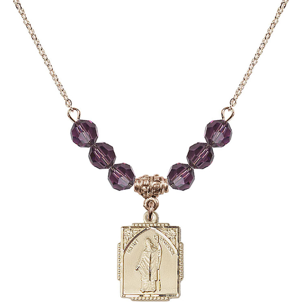 14kt Gold Filled Saint Patrick Birthstone Necklace with Amethyst Beads - 0804