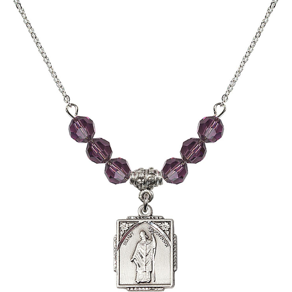 Sterling Silver Saint Patrick Birthstone Necklace with Amethyst Beads - 0804