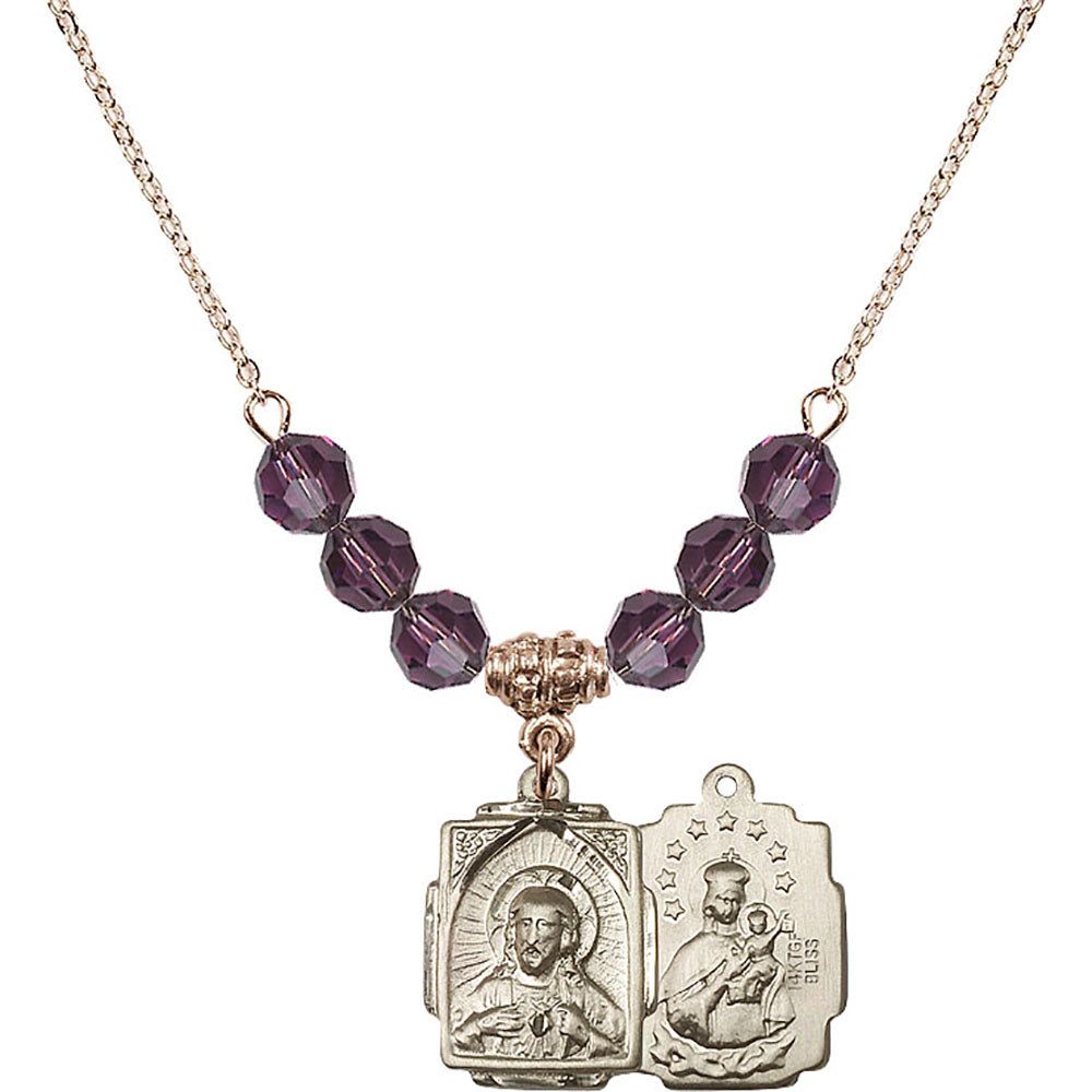 14kt Gold Filled Scapular Birthstone Necklace with Amethyst Beads - 0804