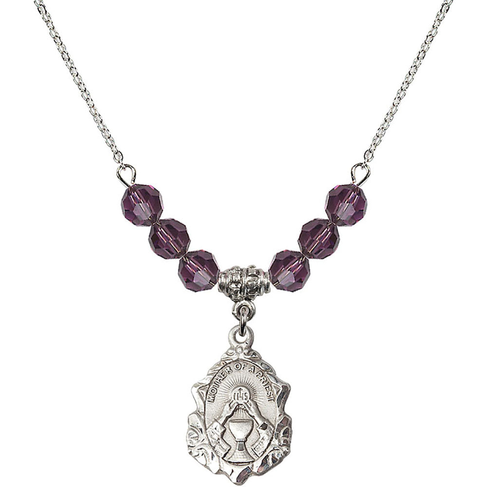 Sterling Silver Mother of a Priest Birthstone Necklace with Amethyst Beads - 0811