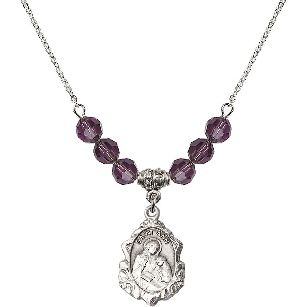Sterling Silver Saint Ann Birthstone Necklace with Amethyst Beads - 0822