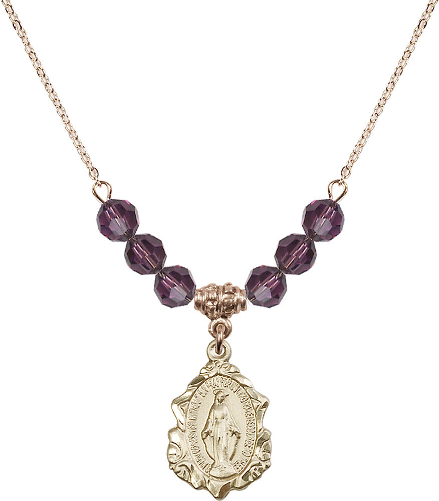 14kt Gold Filled Miraculous Birthstone Necklace with Amethyst Beads - 0822