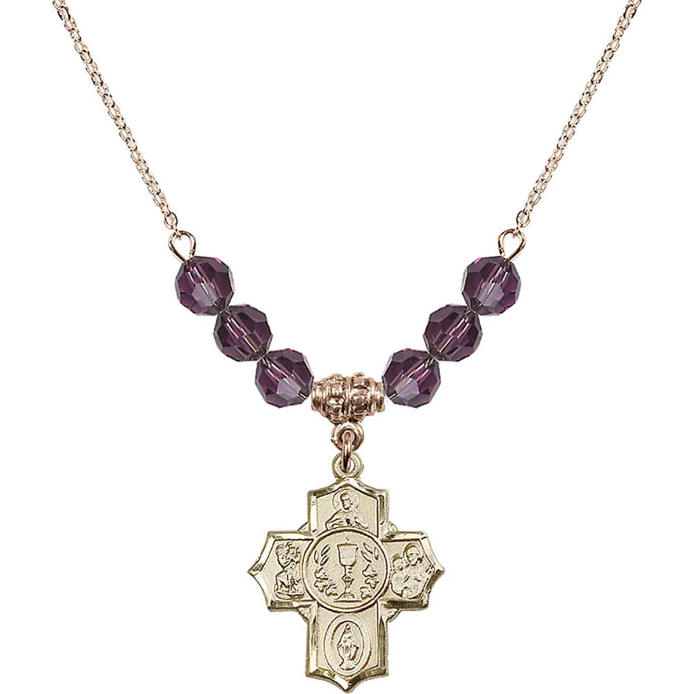 14kt Gold Filled Communion/5-Way Birthstone Necklace with Amethyst Beads - 2004