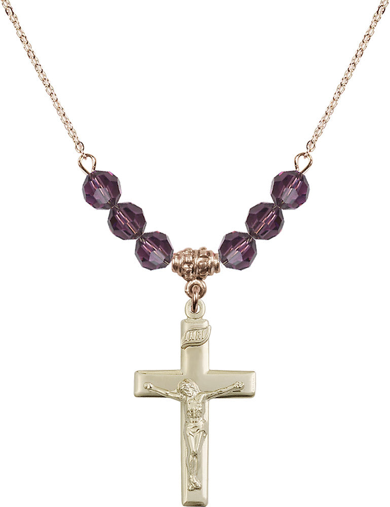 14kt Gold Filled Crucifix Birthstone Necklace with Amethyst Beads - 2191