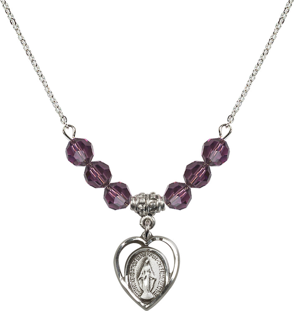 Sterling Silver Miraculous Birthstone Necklace with Amethyst Beads - 4125
