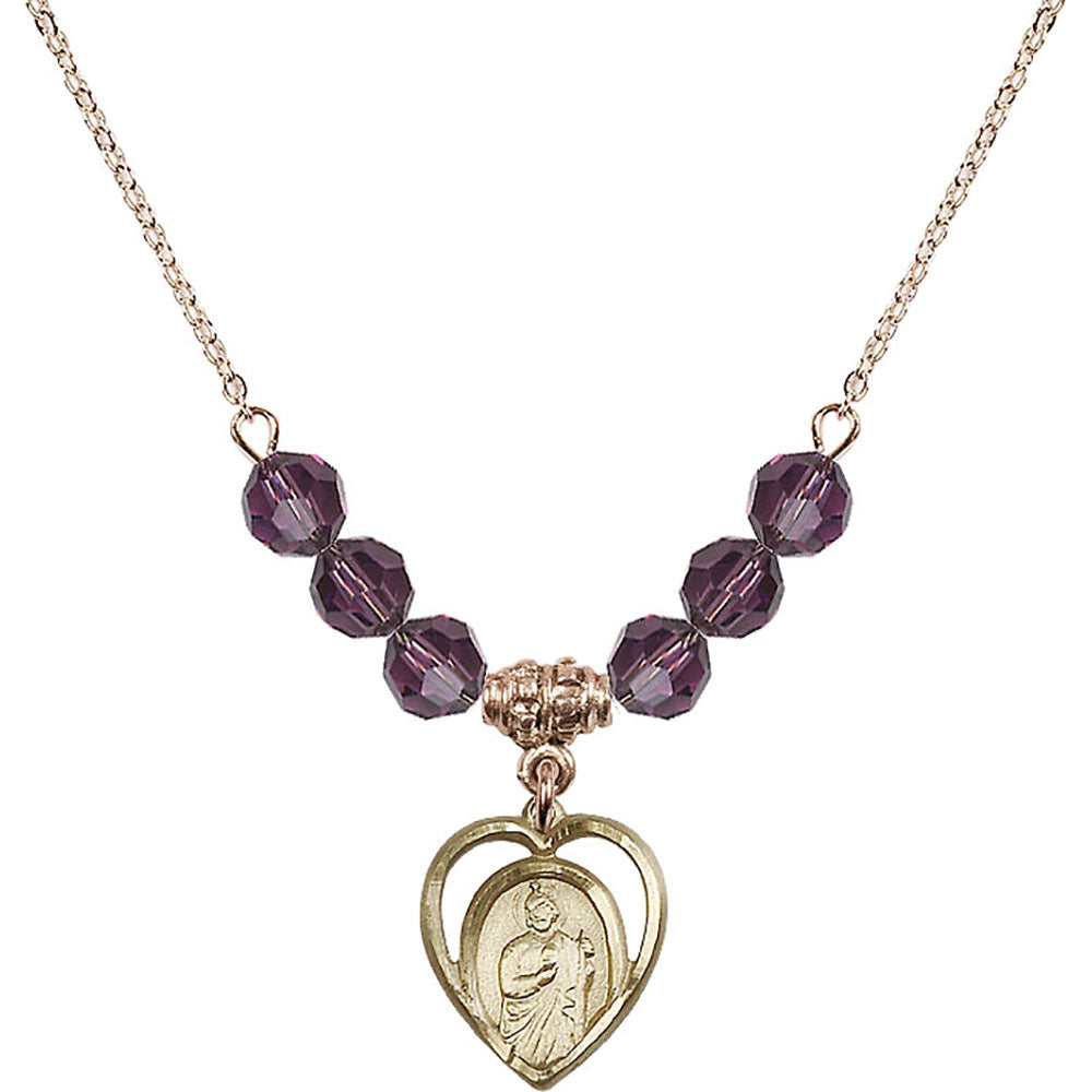 14kt Gold Filled Saint Jude Birthstone Necklace with Amethyst Beads - 4128