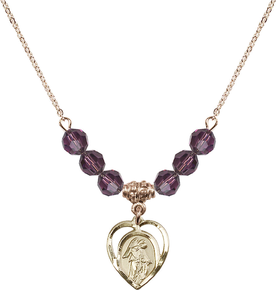 14kt Gold Filled Guardian Angel Birthstone Necklace with Amethyst Beads - 4129