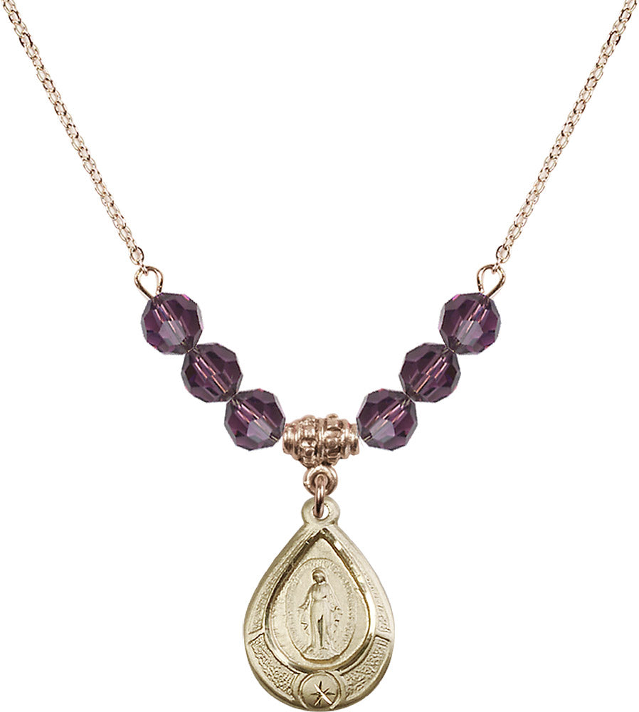 14kt Gold Filled Miraculous Birthstone Necklace with Amethyst Beads - 4144