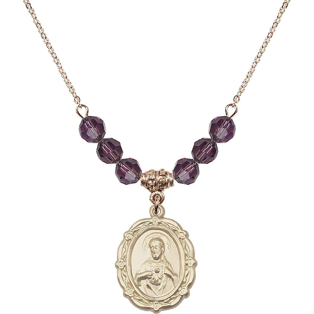 14kt Gold Filled Scapular Birthstone Necklace with Amethyst Beads - 4146