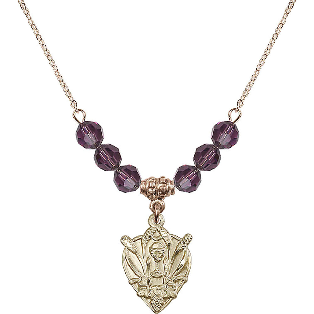 14kt Gold Filled Communion Birthstone Necklace with Amethyst Beads - 4200
