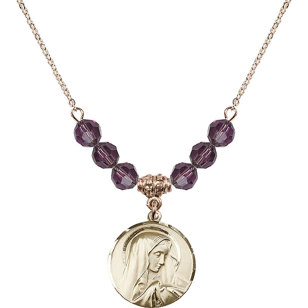 14kt Gold Filled Sorrowful Mother Birthstone Necklace with Amethyst Beads - 4249