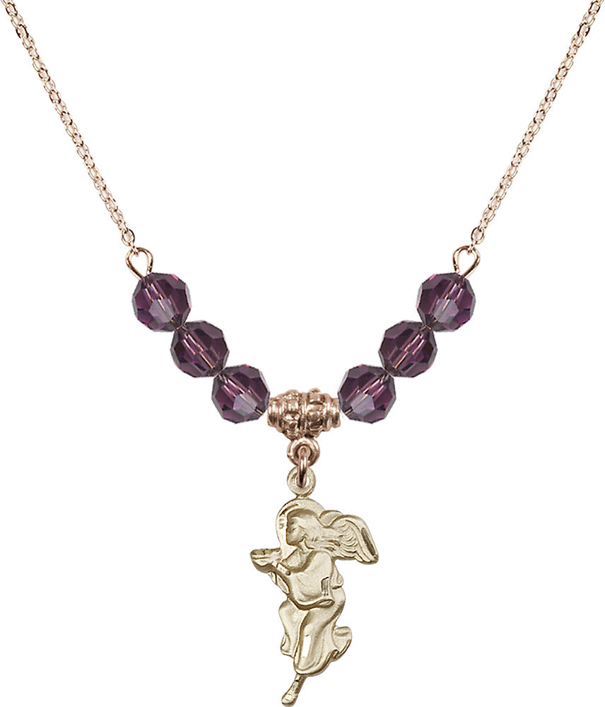 14kt Gold Filled Guardian Angel Birthstone Necklace with Amethyst Beads - 4260